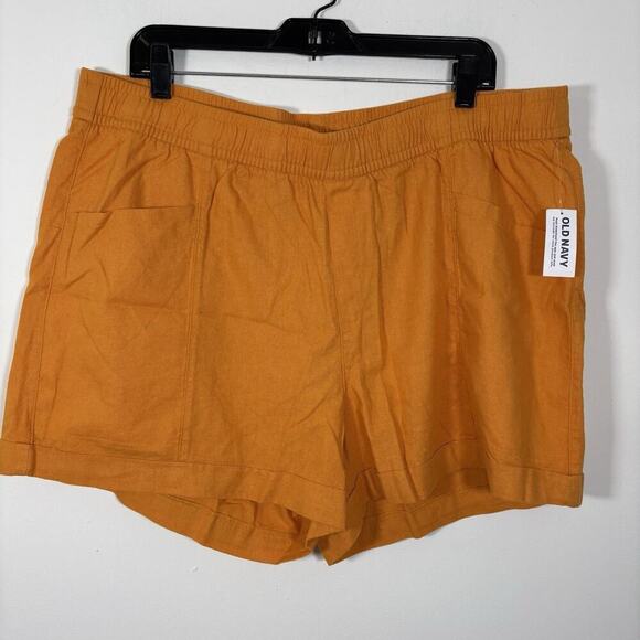 Old Navy XL High Waisted Linen Pull On Shorts Orange Boho Summer Vacation NWT - Picture 9 of 9